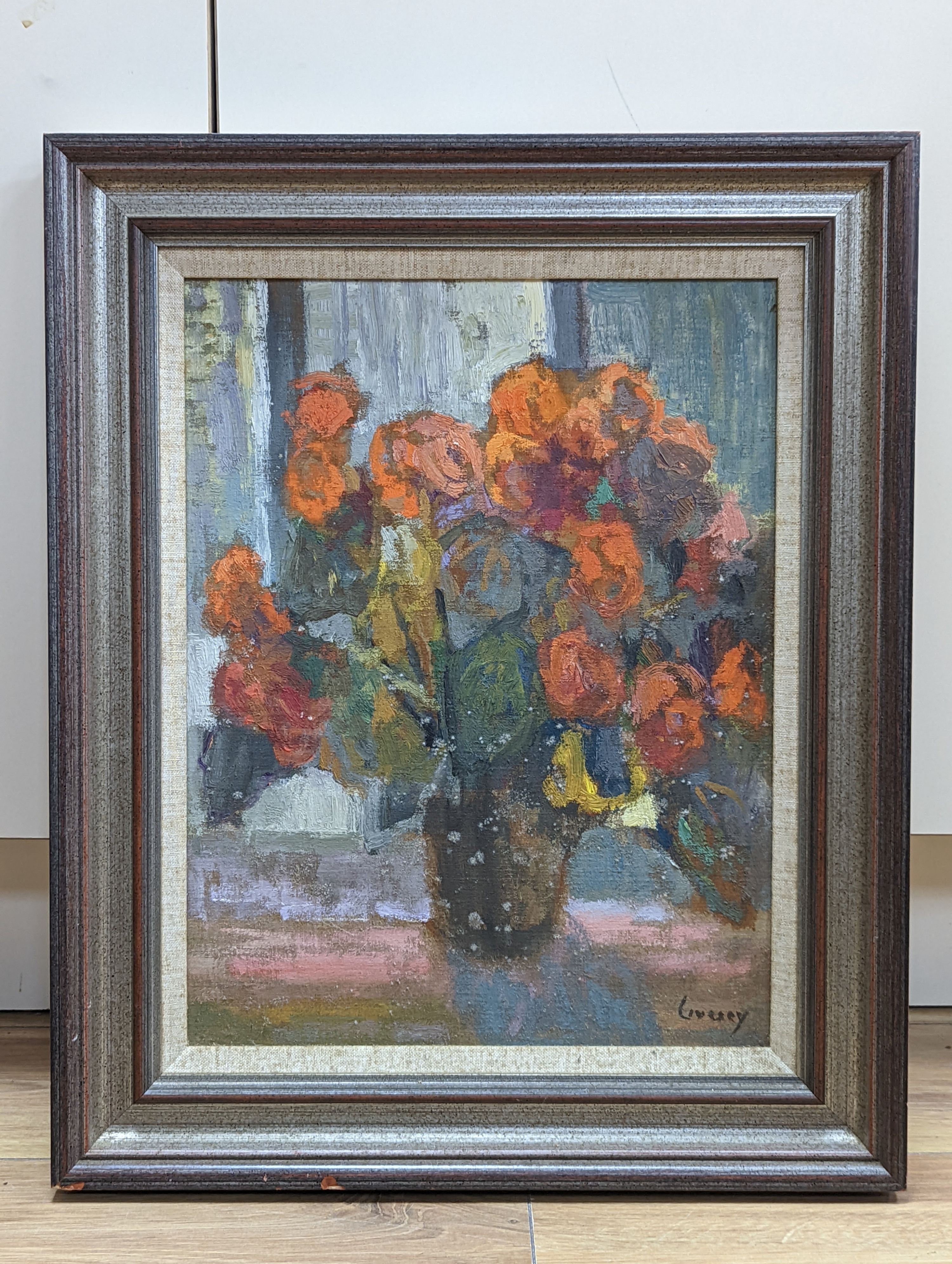 John Livesey (1926-1990), oil on board, Still life of flowers in a vase, signed, 40 x 31cm